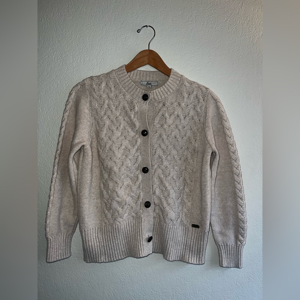 Bass Cable Knit Cardigan Sweater | Cream Button Front | Classic Preppy